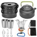 ODOLAND 12pcs Camping Cookware Mess Kit with Mini Stove Lightweight Pot Pan Kettle with 2 Cups Fork Knife Spoon Kit for Backpacking Outdoor Camping Hiking and Picnic