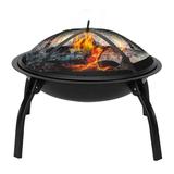 IVV Fire Pit 22in Foldable Wood Burning Fire Pits for Outside FirePit with Carry Bag Spark Screen & Poker Pack Grill Folding Legs for Camping Picnic Bonfire