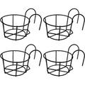 Namzi 4 Pack Round Hanging Railing Planters Flower Pot Holders Metal Pot Plant Basket Shelf containers for Indoor and Outdoor use (Black) 25cm