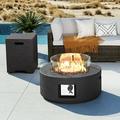 COSIEST Outdoor Propane Fire Pit Coffee Table 28-inch Round Base Patio Heater 40 000 BTU Stainless Steel Burner Free Lava Rocks Waterproof Cover Wind Guard Tank Cover Gray