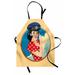 Pin up Girl Apron Hand Drawn Illustration of a Curly Brunette Woman Wearing a Pilot Captain Hat Unisex Kitchen Bib with Adjustable Neck for Cooking Gardening Adult Size Multicolor by Ambesonne