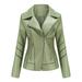 Zpanxa Winter Jackets for Women Slim Leather Jackets Stand-Up Collar Zipper Motorcycle Biker Coat Stitching Solid Color Coat Outwear Green XXL