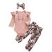 Wiueurtly Baby Girl Clothes Baby Girls Solid Ruffle Ribbed Romper+ Floral Pants Outfits Set