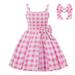 Virmaxy Pink Plaid Dress Set For Toddler Baby Girls Fancy Halloween Party Cute Sleeveless Sling Princess Dress Bow Hair Accessories Set Pink 4T