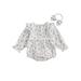 Frobukio Newbonr Baby Girls 2Pcs Fall Outfits Off Shoulder Long Sleeve Floral Smocked Bodysuit Headband Clothes