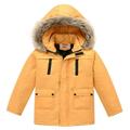 Boys Girls Puffer Down Jacket Kids Solid Color Winter Thick Warm Parka Jacket Detachable Hood Jacket Windproof Tops Outwear Orange 11-12 Years