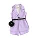 VERUGU Girls Clothing Sets Child Fashion Sleeveless Turndown Collar Solid Jacket Shorts Vest with Belt Bag Four Piece Suit Purple 7 Years