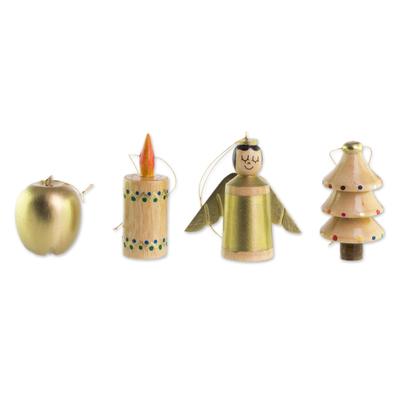 Festive Cheer,'Christmas Themed Reclaimed Wood Ornaments (Set of 4)'