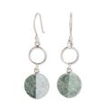 Green Majesty,'Sterling Silver Dangle Earrings with Hoop & Green Jade Disc'