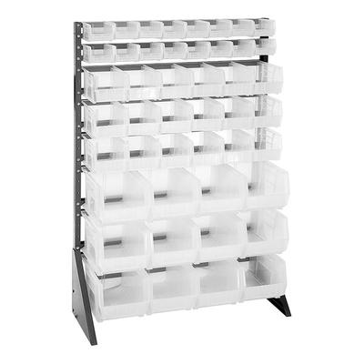 Quantum 36" x 15" x 53" Gray Steel Rail Rack with (46) Clear Bins and (16) Rails QRU-16S-220230240CL