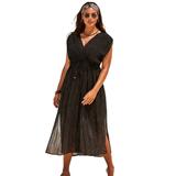 Plus Size Women's Surplice Maxi Cover Up Dress by Swimsuits For All in Black Gold (Size 10/12)