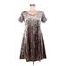 Socialite Casual Dress - Mini Scoop Neck Short sleeves: Silver Print Dresses - Women's Size Medium