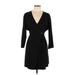 Slate & Willow Cocktail Dress - Wrap V Neck 3/4 sleeves: Black Print Dresses - Women's Size Large