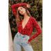 Free People Tops | Intimately Free People Turnt Bodysuit Red Floral Long Sleeves Size Medium Nwt | Color: Red | Size: M