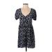 BP. Casual Dress - Mini V Neck Short sleeves: Blue Floral Dresses - Women's Size Small