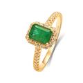 Lieson Women Rings Wedding, 14ct Gold Ring for Women Elegant Halo 4 Prong Rectangular Emerald with Diamond Engagement Rings Yellow Gold Ring Size P 1/2