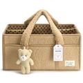PeraBella Baby Diaper Caddy Organizer for Changing Table, Teddy Diaper Basket for Boy, Nursery Diaper Organizer, Portable Diaper Storage (Beige, Extra Large)