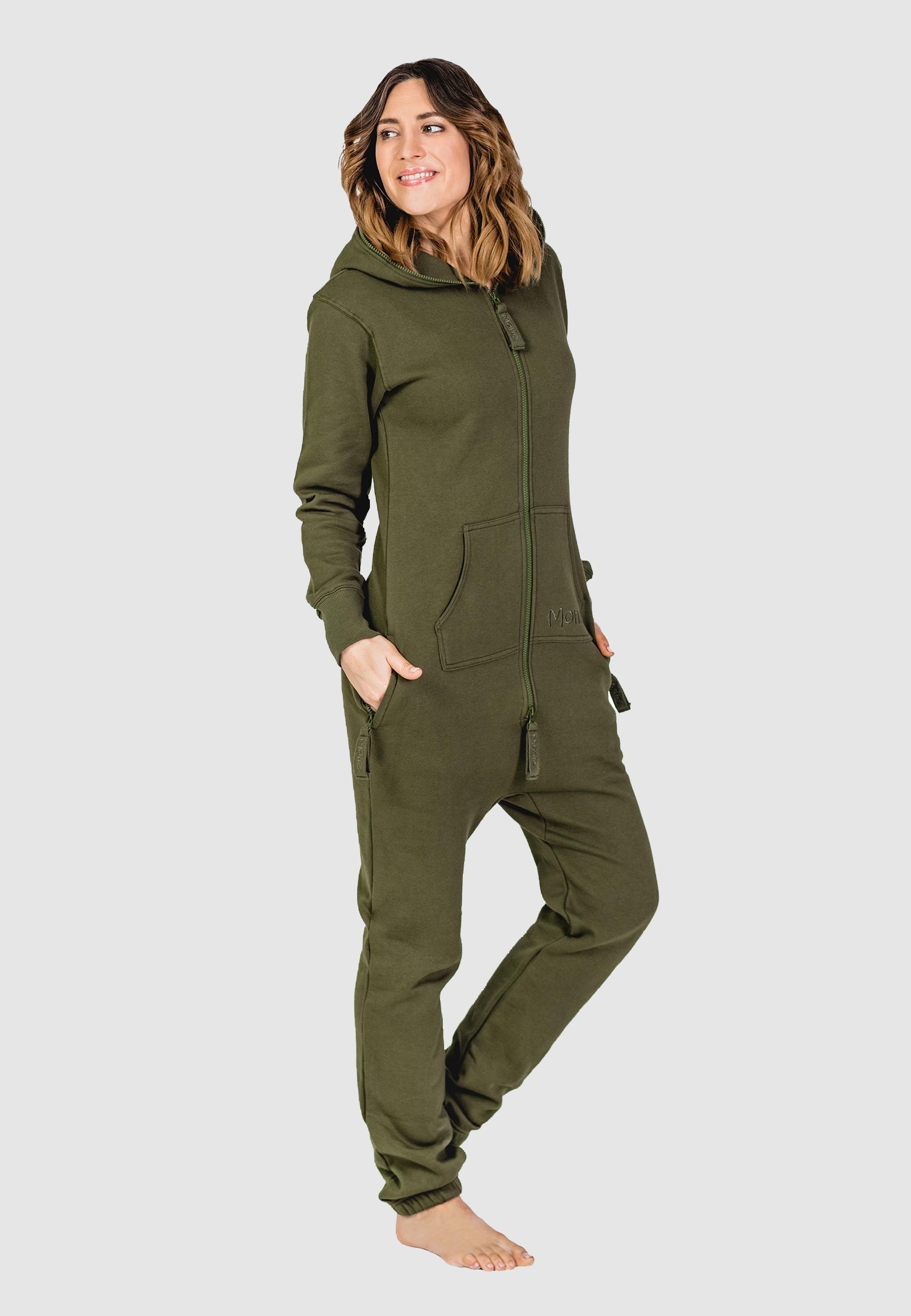Jumpsuit MONIZ, Damen, Gr. M, EURO-Größen, grün (dunkelgrün), 80% Baumwolle, 20% Polyester, lang, Overalls Jumpsuit, mit kuscheligem Komfort