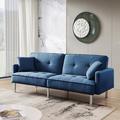 Latitude Run® 84.6” Extra Long Futon Adjustable Sofa Bed_34.6" H x " W x 35" D in Blue | 34.6 H x 84.6 W x 35 D in | Wayfair