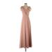 Monique Lhuillier Bridesmaid Cocktail Dress - Bridesmaid V-Neck Short sleeves: Tan Solid Dresses - Women's Size 4