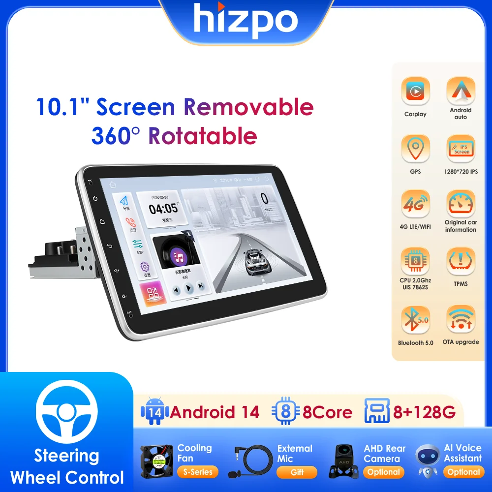 Hizpo 1 Din Autoradio Universal Car Radio Multimedia Player Android UIS7862S Schermo Estrayibile Stereo GPS Detachable Panel SWC Image
