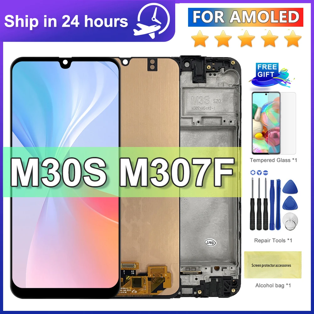 6,4 ''AMOLED Für Samsung M30S M307F SM-M307F Ersatz M30s 2019 LCD Display Touch Screen Mit rahmen Digitizer Montage Image