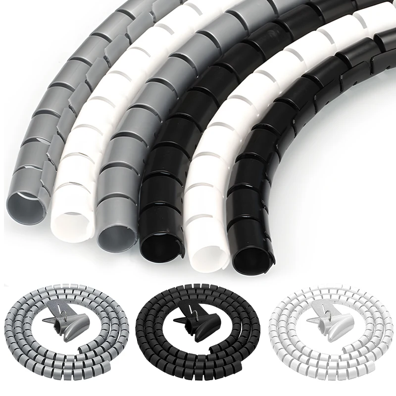 Schwarzer Kabelschutz, Kabel-Organizer, Management-Rohr, flexible Drahtwickellinie, gewickeltes Rohr, Büro-Kabelhülsenabdeckung, 2 m