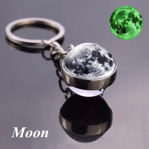 Glow In The Dark Volle Mond keychain Nebula Anhänger Solar System Glas Cabochon leuchtende keychain