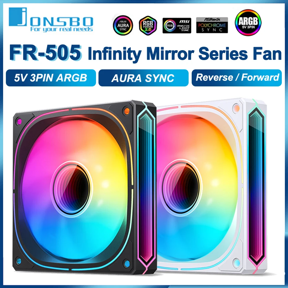 JONSBO FR-505B 120 mm Gehäuselüfter Reverse Infinity Mirror Series Leiser Lüfter 5 V 3PIN ARGB CPU-Kühlerlüfter Image