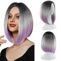 Xipoxipdo Party Wig Gradient Short Straight Hair Highlight Female Wig Cosplay Wig Realistic Straight With Flat Bangs Synthetic Colorful Cosplay Daily Party Wig Natural As Real Hair
