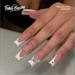Fofosbeauty 24pcs Press on False Nails Tips Coffin Fake Acrylic Nails Brushing Ballet Butterflies White