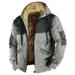 Qwertyu Mens Cycling Bike Winter Jackets Windproof Fleece Lined Flannel Sherpa Distressed Hooded Western Denim Jacket Pockets Zip Up Tactical Aztec Oversized Biker Big and Tall Coat Gray M