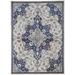 8' X 11' Gray Ivory And Blue Floral Power Loom Distressed Stain Resistant Area Rug - 3'6"