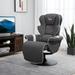 Linen Upholstered Manual Recliner Chair for Living Room, Single 360掳 Swivel Lounge Armchair with Footrest and Two Cup Holders