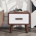 Square End Table Storage Drawer Nightstand with Embossed Patterns, Wood Legs and Handles for Living Room Side Table, Brown+White