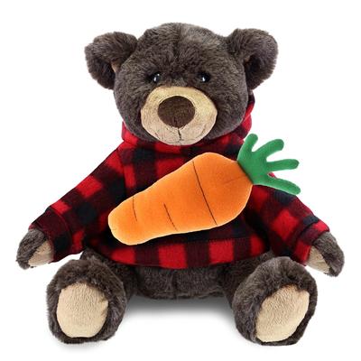 DolliBu Happy Easter Plush Brown Bear with Red Plaid Hoodie and Carrot - 10 inches