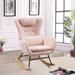 Nursery Rocking Chair, Upholstered Glider Rocker with High Backrest, Modern Accent Chairs Comfy Side Chair for Living Room, Pink