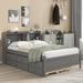 Gray Pine Wood Bed, Bookcase Headboard, Trundle, Full