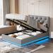 Full/Queen Size Upholstered Bed w/ Hydraulic Storage System & LED Light, Modern Platform Bed with Button-tufted Design Headboard