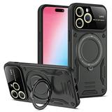 SaniMore for iPhone 13 Pro Max Case 360 Degree Rotating Kickstand Lens Protection Compatible with MagSafe Hybird PC TPU Military Shockproof Heavy Duty Protective Anti-drop Magnetic Shell Black