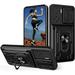 for Motorola Moto E22 4G Case with Slide Camera Cover Heavy Duty Protective with Ring Kickstand & Card Holder Cell Phone Case for Motorola E22 4G /E22i 4G LJK Black