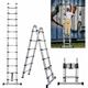 Briefness - 3.8M (1.9+1.9m) A-Frame Telescoping Ladder Folding Ladder Extension Ladder Extendable Portable with Hinges Max 150kg Load Capacity with