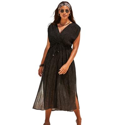 Plus Size Women's Surplice Maxi Cover Up Dress by Swimsuits For All in Black Gold (Size 14/16)