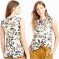 J. Crew Tops | J Crew Womens Gold Leaf Floral Shell Tank Top Blouse Ivory Blue Sz. 10 | Color: Blue/White | Size: 10