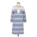 Vineyard Vines Casual Dress - Shift Tie Neck 3/4 sleeves: Gray Stripes Dresses - Women's Size Medium