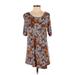 Cable & Gauge Casual Dress - Shift: Brown Print Dresses - Women's Size Small