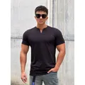 T-shirt à manches courtes et col en V pour hommes T-shirt en coton Slim Fit Gym Fitness