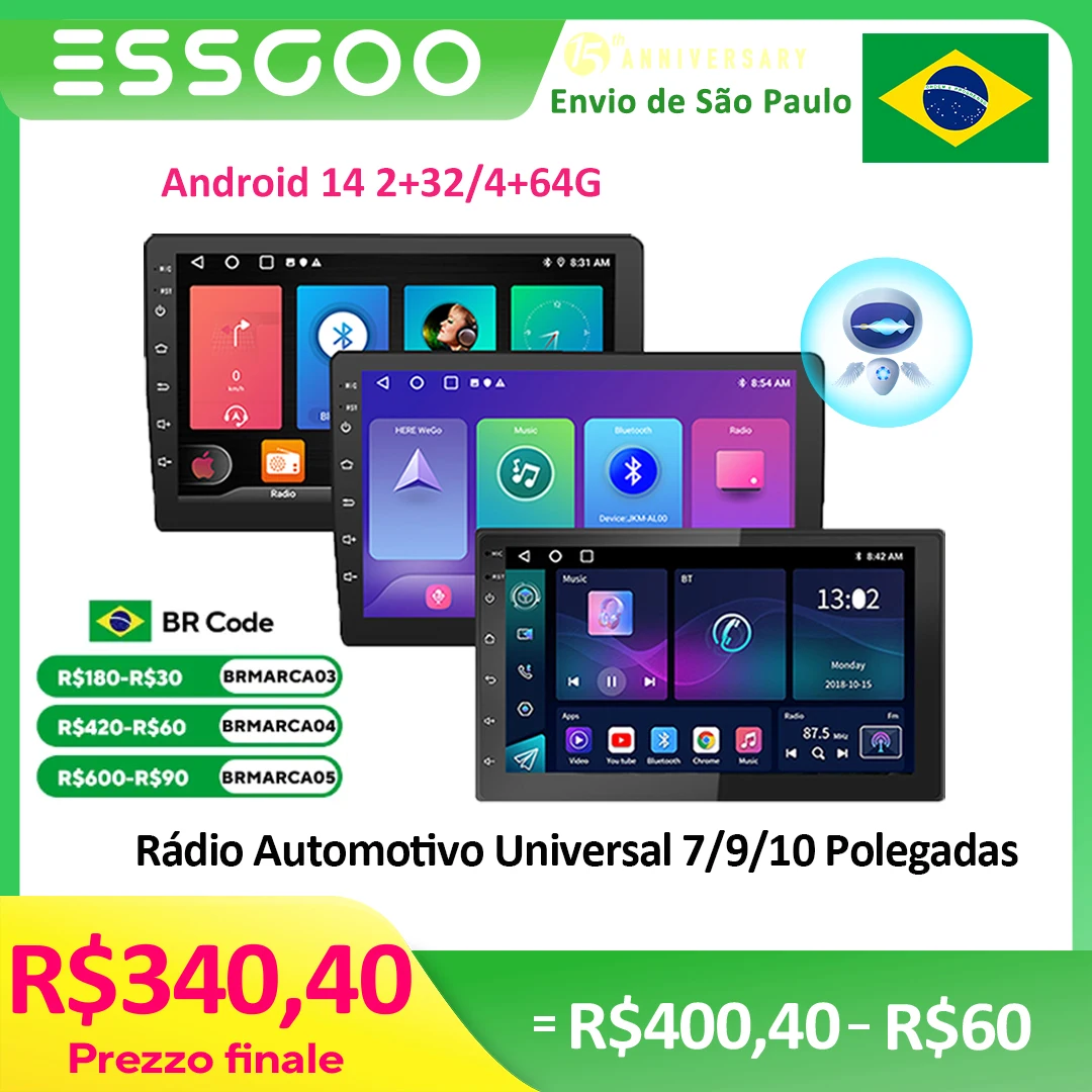 ​ ESSGOO autoradio 2 Din 7 "/9"/10 "Carplay Auto Android 14 Mp5 universel WIFI GPS autoradio multimédia lecteur vidéo FM voiture Stere