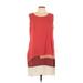 BCBGMAXAZRIA Casual Dress - Shift Scoop Neck Sleeveless: Red Color Block Dresses - Women's Size 10