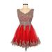 Elizabeth K By GLS Cocktail Dress - A-Line V Neck Sleeveless: Red Dresses - Women's Size Medium
